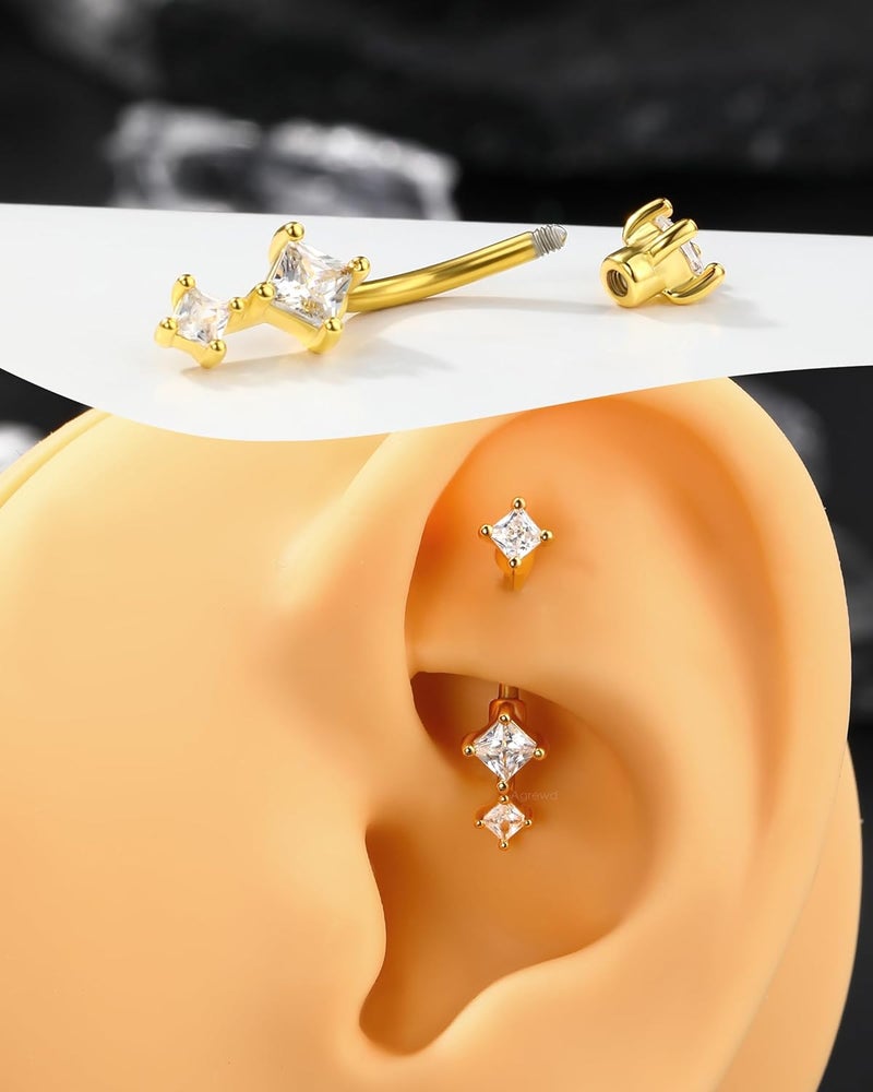 Agrewd Store Minimalist Rook Earrings 8MM Silver Rook Piercing Jewelry Stainless Steel Clear CZ 16G Belly Button Ring Curved Barbell - Image 5